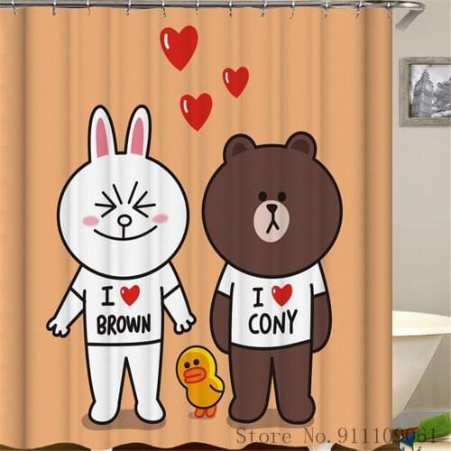 Totoro Bear Black and White Pattern Bathroom Decorative Partition Curtain Cartoon Waterproof and Mildew Proof Shower Curtain