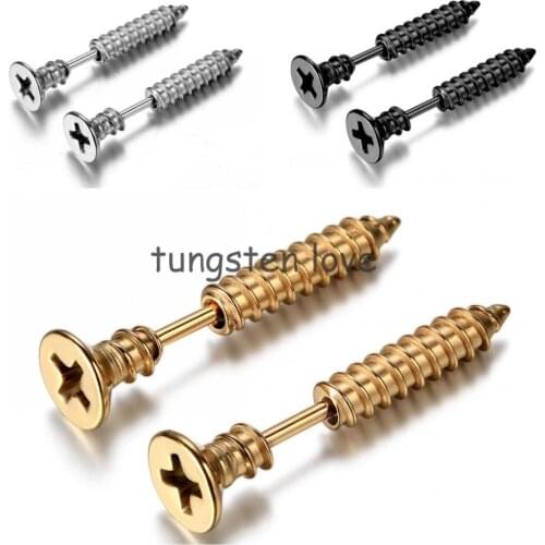 Gold Black Silver Color Selection Fashion Novelty Item Unisex Fine Stainless Steel Whole Screw Stud Earrings For Men Women Gifts