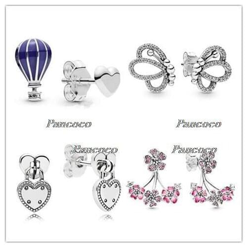 925 Sterling Silver Earring Air Balloon & Heart Silver Stud Earrings For Women Wedding Gift Pandora Jewelry