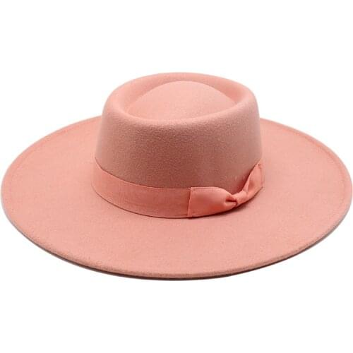 Pink Ribbon fedoras hat bowknot Fedora Hat Big Brim For Men Jazz Hat sky blue solid color fedoras spring hat round top hat