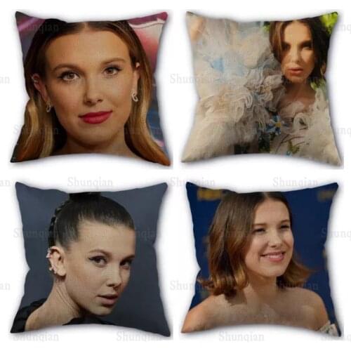 Millie Bobby Brown Pillowcase Linen Cotton Fabric Pillowcases Wedding Pillow Cover Home Decorative 45x45cm One Side Not Fade