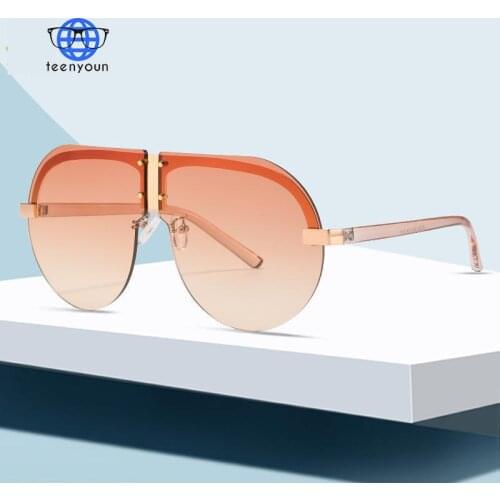 TEENYOUN 2021 Rimless Round Sunglasses For Women Men Brand Designer Luxury Sun Glasses Women Retro Outdoor Driving Oculos De Sol