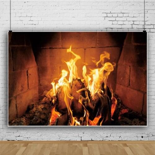 Christmas Fireplace Burning Flame Party Backdrop Family Festival Room Decoration Children Custom Vinyl Photography Background