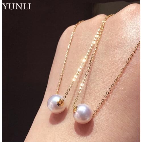 YUNLI Natural Freshwater Pearl Pendant Necklace Real 18K Gold AU750 Chain for Women Fine Jewelry Gift