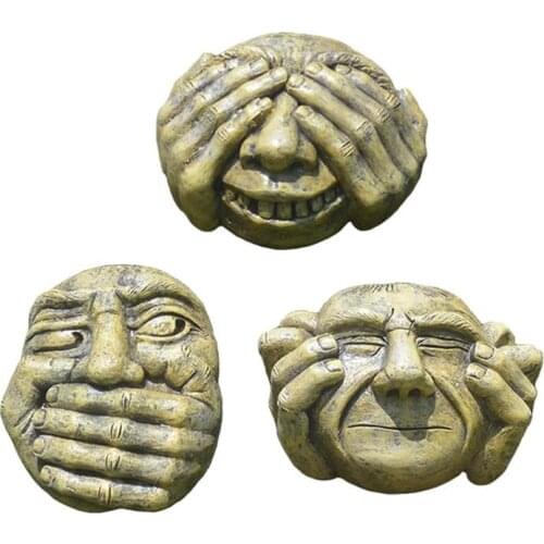 Funny Face Garden Gargoyle Statue Human Face Can’T See Don’T Listen Don’T Talk Resin Crafts Pendant Garden Tree Decoration