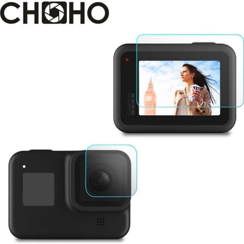 For Gopro 8 Black Accessories Screen Protector Temper Glass Ultra Clear LCD HD + Lens Protecter 2pcs A Set Kit For Go Pro Hero 8