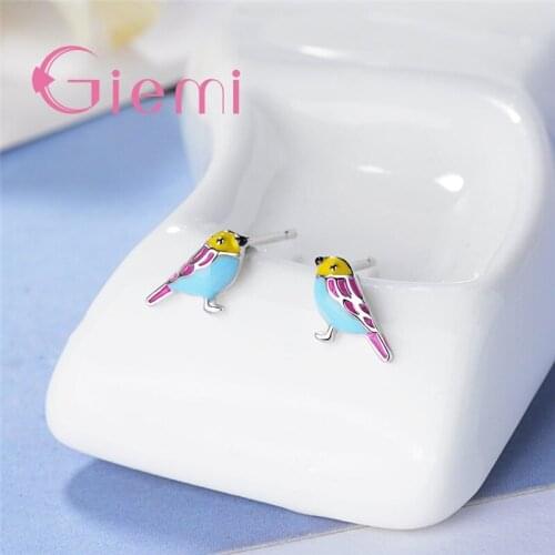 OMG Colourful Lifelike Bird Particular Design Charm Glamorous Vivid Women Stud Earrings Genuine Silver Surprise Girls Gift