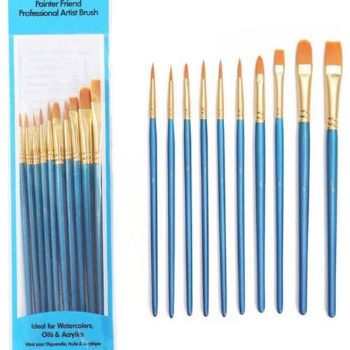 10-pieces set of digital oil painting diy filling brush paint acrylic gouache brush round tip nylon hair painting brus