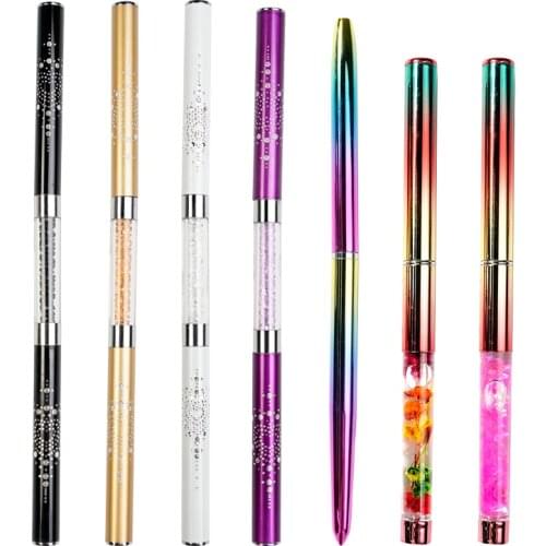 2- headed Nail Kolinsky Hair Brush Pen+4 Colors Rhinestone for Nail Art with Gel Brushes, Painting Brushes, 3D Acrylic brush #1