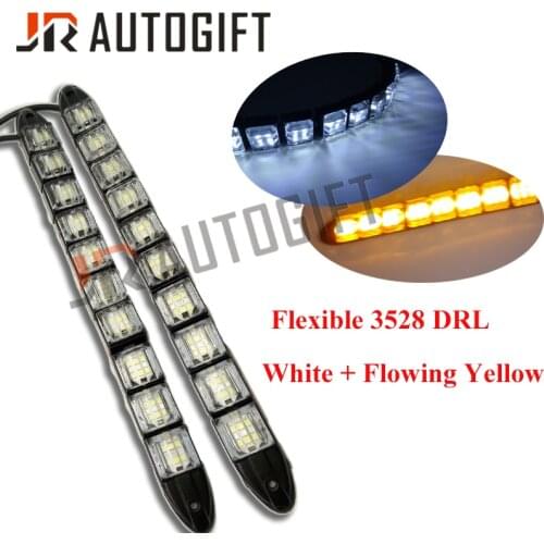 2X 8-16LED Car Flexible Daytime Running Light 2835 12V Turn Signal Light Flowing yellow white strechable DRL Car Styling strip