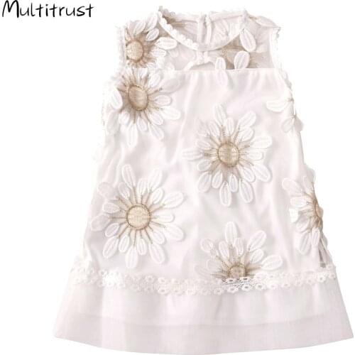 2020 Girls Princess Dress Sunflowers Print Lace Sleeveless Mini A-Line Sundress Outfits Boutique Kid Clothes 2-8Y