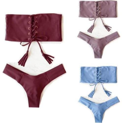 3 Colors Summer Women High Waisted Bikini Set Female Strapless Bandeau Swimwear Swimsuit Bathing Suit Beach Holiday Sexy Outfits