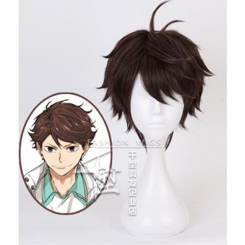 30cm Anime Haikyuu Cosplay Oikawa Tooru Wig Role Playing Wigs Halloween Cosplay Short Brown Hair Wig Cap