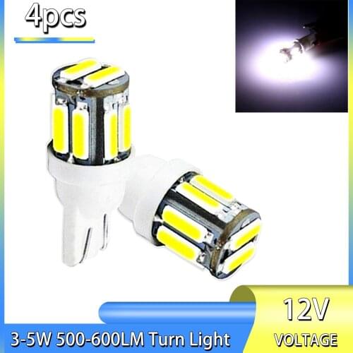 4PCS T10 7020 10SMD LED W5W Wedge Tail Side Car Light Turn Signal Bulbs 12V Auto Reverse Reading Lamp Bulbs for Car Lighting