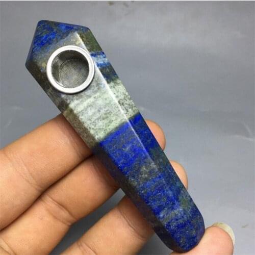 50g Natural Lapis lazuli Gem light Quartz Crystal Wand Pipe Hole
