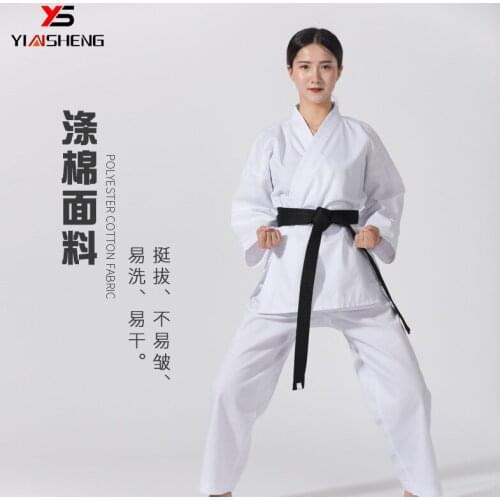 Free Shipping White Twill Polyester Cotton Fabric Full Sleeves Taekwondo & Karate Clothing