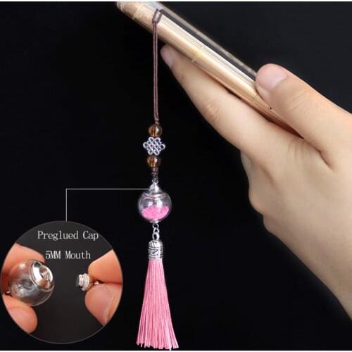 2PCS Hollow Glass Ball Pendant Key chain Wish Secret Keep Small Bottle Cellphone Strap Diy Jewelry Finding