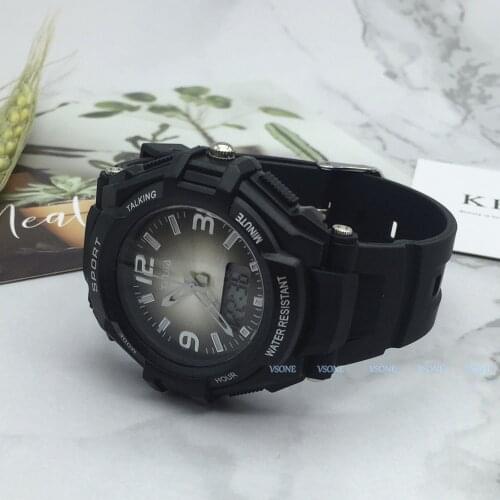 Spanish Analog-Digital Dual Display Talking Wrist Watch w/Alarm for The Blind and Low Vision, with Black Ruber Strap 861ZTS-BLK