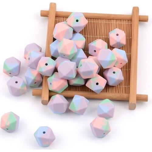 Chenkai 100PCS Silicone 14MM 17MM Hexagon Tie Dye Round Beads Baby DIY Nursing Necklace Infant Teether Toy Chain Accessories