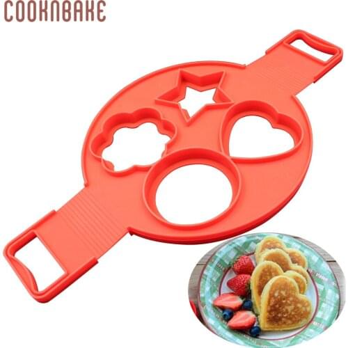 COOKNBAKE Silicone Egg Ring Tools Cake Mold Pancake Baking Molds Nonstick Kitchen DIY Tool 4 Holes Round Flower Type for cooking