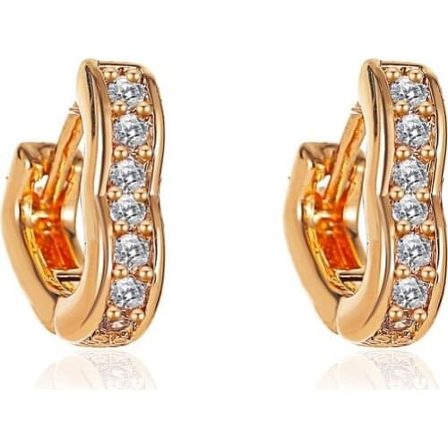 Gold Silver Color Crystal Heart Hoop Earrings Men Women Rhinestone Hollow Metal Loop Earring Huggie Pendientes Ear Accessories