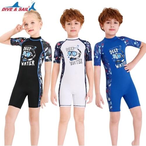 Childrens wetsuit boys and girls beach swimsuits sunscreen quick-drying wetsuit short-sleeved surfing one-piece swimsuit