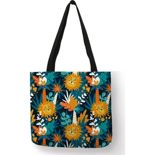 Exclusive Tropical Style Lady Shopping Handbag Zebra Parrot Plant Leaf Printing Shoulder Bags Girls Travel School Street