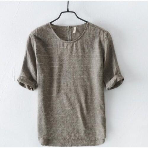 Hot New Mens Comfortable and breathable stripe cotton and linen T-shirt Men loose Fashion Brand Tshirt Male Short sleeve Tops