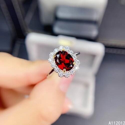 KJJEAXCMY fine jewelry S925 sterling silver inlaid natural gemstone Garnet new girl noble ring support test Chinese style