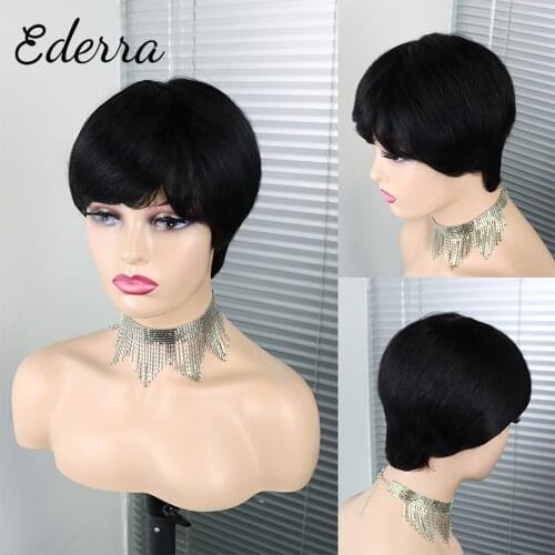 Beauty Short Bob Wig With Bangs Pixie Cut Brazilian Human Hair Wigs Remy Full Manchine Cheap Wigs For Black Women 150