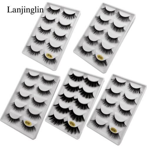 LANJINGLIN Makeup Tool Faux Lashes 3/5 Pairs 3D Mink Lashes Natural Long Wispy Handmade Fluffy False Eyelashes Extension Lashes
