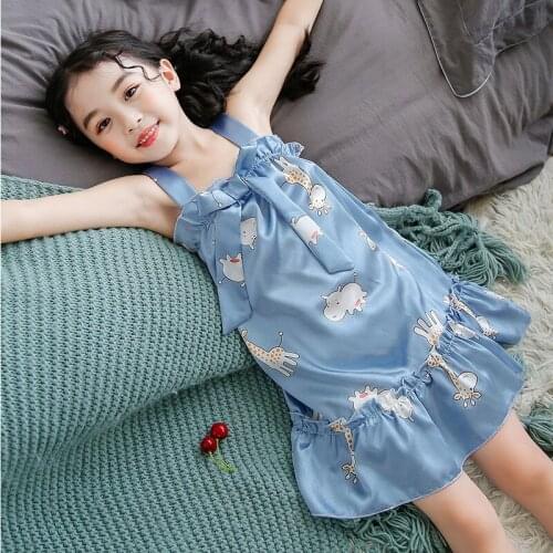 Summer Children Pajamas Girls Suspender Nightdress Princess Homewear Cartoon Kids Bow Sleepwear Pyjamas Costumes Teen Night Gown