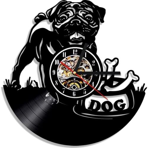 English Bulldog Pug Vinyl 3D Wall Clock British Bulldog Puppy Time Clock Home Decoration Unique Gift For Pet Dog Lover