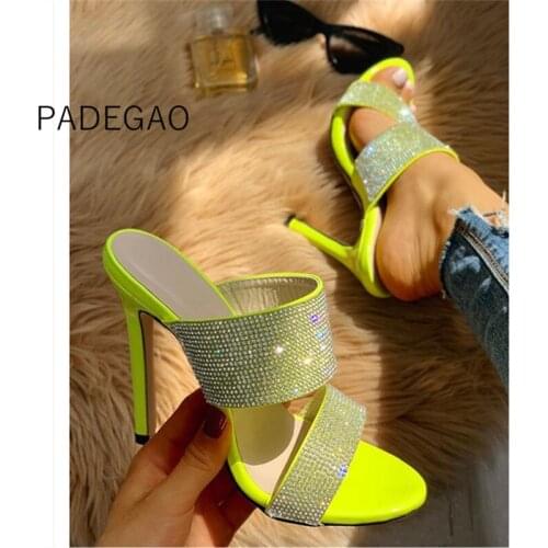 New Arrival Fashion Women Slippers 2020 Crystal High Heels Women Shoes Plus Size Green Shoes