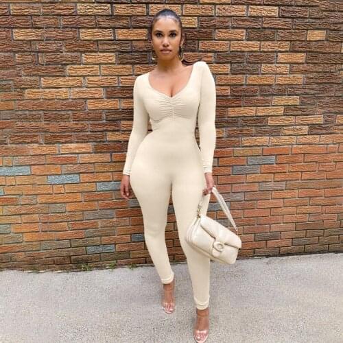 Autumn Women Jumpsuit V-neck Bodycon Party Night Sporty Full Sleeve Long Romper Women Jumpsuit