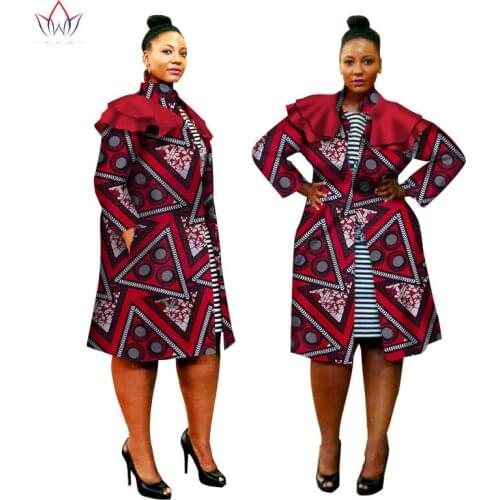 Plus Size African Coat Africa Print Outfits Dashiki Trench Coat For Women Fashion Ruffles Shouler Outwear Lady Top WY1608