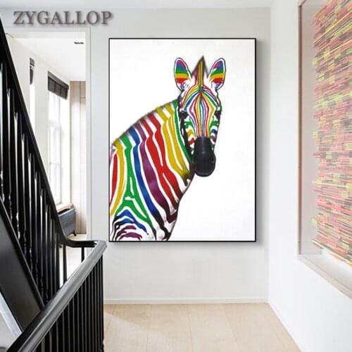 Colored Zebra Canvas Print Poster Animals Wall Art Canvas Painting Modern Home Decor Wall Paintings Scandinavian Posters tableau