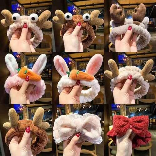 Cute Wash Face Hairbands Soft Coral Fleece Bow Animal Ears Headbands For Women Fashion Girls Turban Hair Holder Hair Accessories