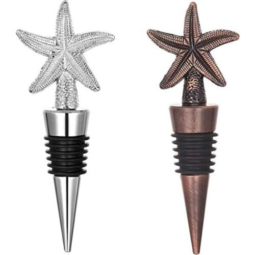 Decorative Starfish Shape Wine Bottle Stopper Zinc Alloy Friendly Reusable Wine Stopper For Sweetheart Favors Wedding Gift