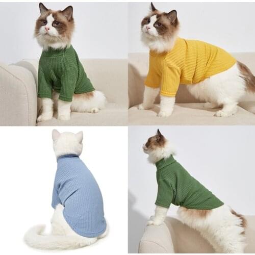 Simple Solid Color Cat Dog Clothes Pet High-Neck Shirt Puppy Kitten Cotton Short-Sleeved Vest Breathable Pets Costumes