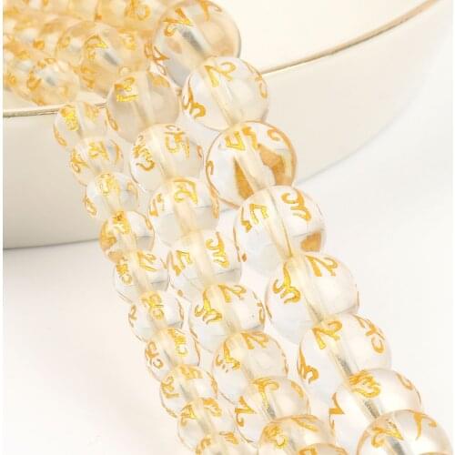 Transparent Crystal Glass Six Word Mantra Prayer Buddha Bead Lucky Amulet Round Spacer Beads DIY Bracelet For Jewelry Making