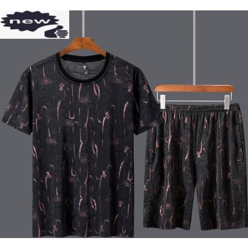 Plus Size 10XL Printing Hip Hop Short Sleeve O-Neck Sweatshirt + Shorts Sportswear Mens Set Fashion Summer Tracksuit Two Piece