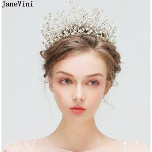 JaneVini 2019 Luxury Gold Bridal Tiaras and Crowns Princess Pageant Headbands Rhinestone Pearls Wedding Jewelry Hair Accessories