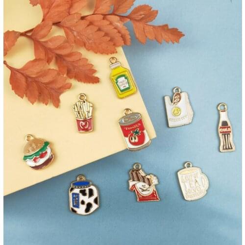 JeQue 10pcs Alloy Cola Drink Fries Chocolate Charms For Jewelry Making And Crafting Earring Pendant Bracelet Necklace Floating