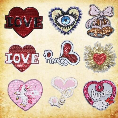 Cute sequins love eyes bell animal horse pattern embroidery patch fashion DIY animation badge embroidery sewing applique fabric