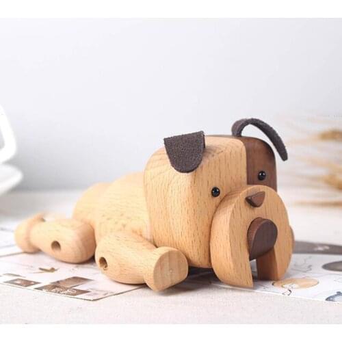 Nordic Wooden Dog Handmade Figures Walnut Lovely Puppy Toys With Movable Joint Home Decoration Desktop Ornament EL