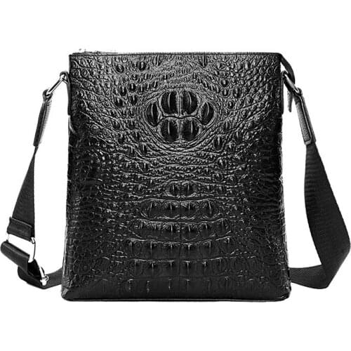 New Luxury Mens Handbags 100% Cow Genuine Leather Male Shoulder Bag Real Natural Leather Alligator Crossbody Mini Messenger Bag
