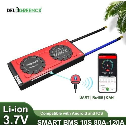 10s smart BMS 80A 100A 120A UART 485 Bluetooth Smart BMS for 36V Li-ion Battery Pack Energy Storage With Balance