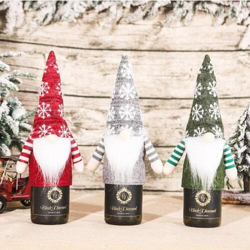 2021 XMAS Christmas Knitted Snowflake Faceless Old Man Wine Bottle Cap/Table Home Dressing Wine Set