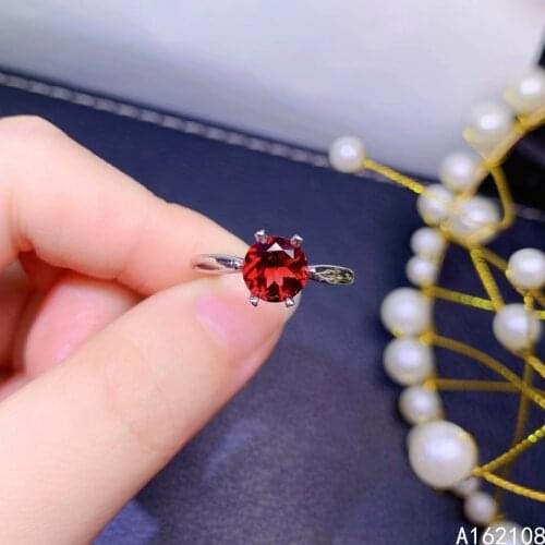 Fine Jewelry 925 Sterling Silver Inset With Natural Gems Womens Popular Fashion Round Simple Garnet Adjustable Ring Support Det